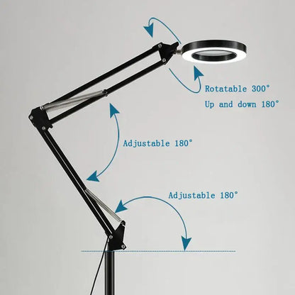 Black adjustable led moon beauty light floor lamp with circular 25w led moon light head and articulated arms