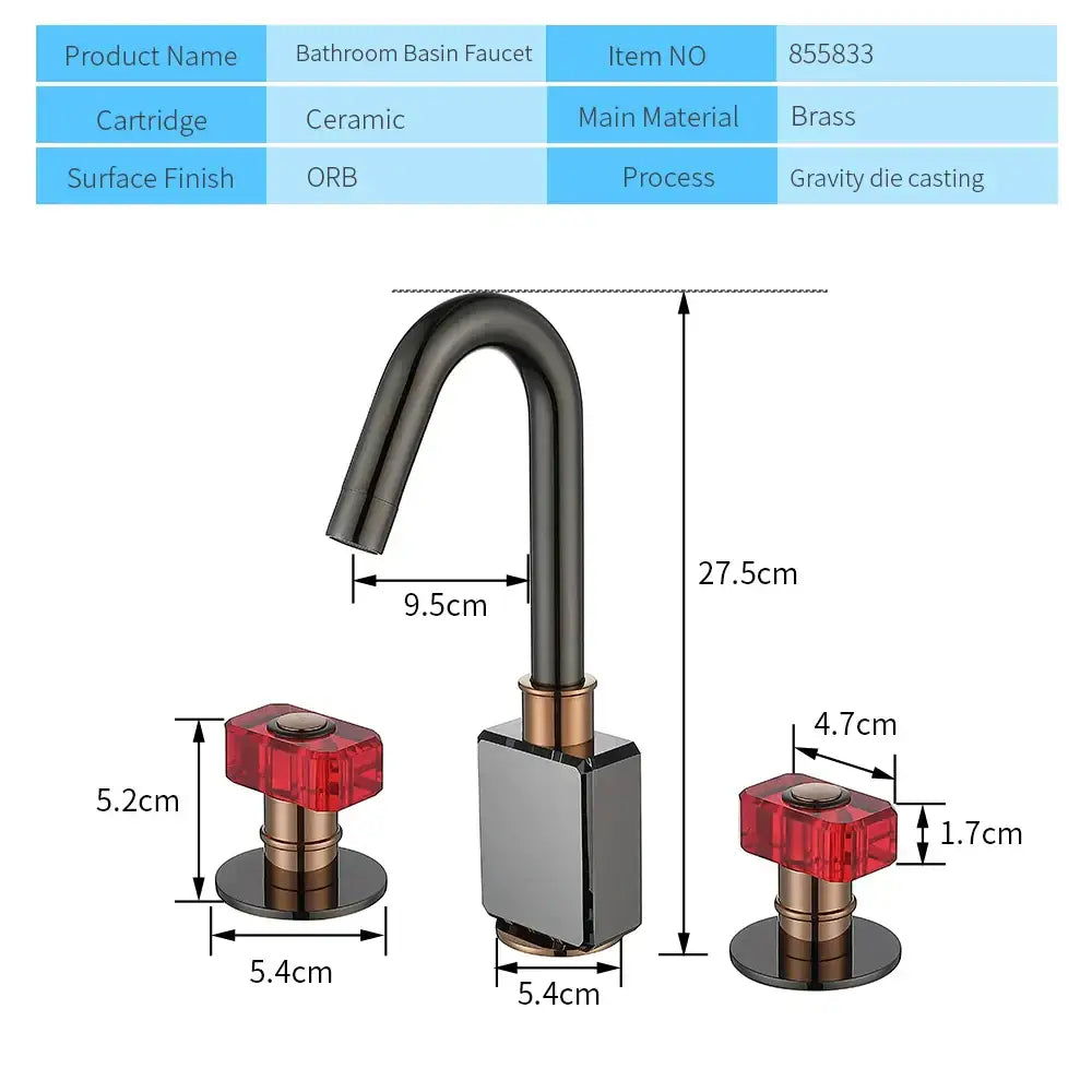 Black and copper gray brass basin faucets with red crystal knobs featuring black matte finish for bathroom decorbites gray brass basin