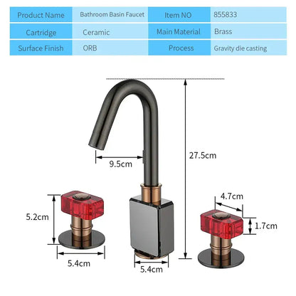 Black and copper gray brass basin faucets with red crystal knobs featuring black matte finish for bathroom decorbites gray brass basin