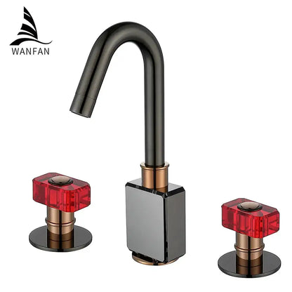 Black and copper gray brass basin faucets with red crystal knobs for bathroom decorbites gray brass basin use