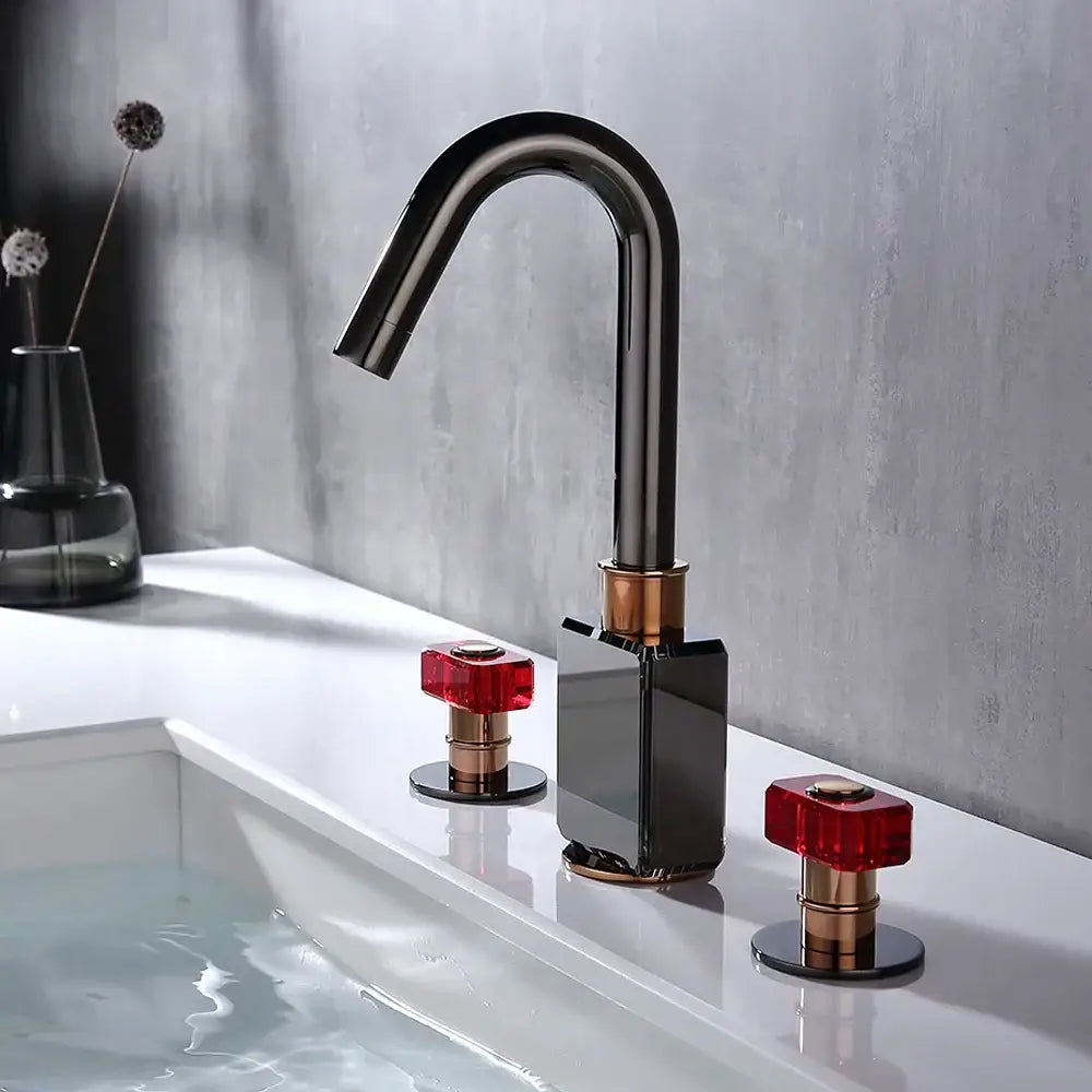 Black and copper gray brass basin faucets with red crystal knobs for bathroom decorbites gray brass basin use