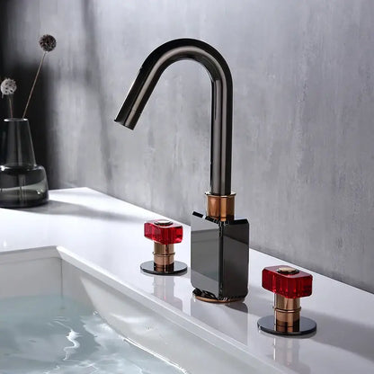 Black and copper gray brass basin faucets with red crystal knobs for bathroom decorbites gray brass basin use