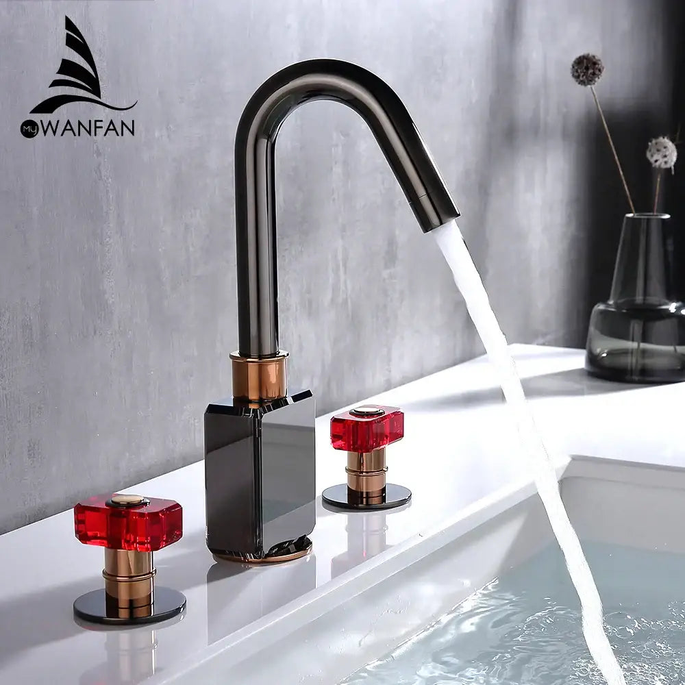 Black and copper gray brass basin faucets with red crystal knobs for bathroom decorbites gray brass basin use