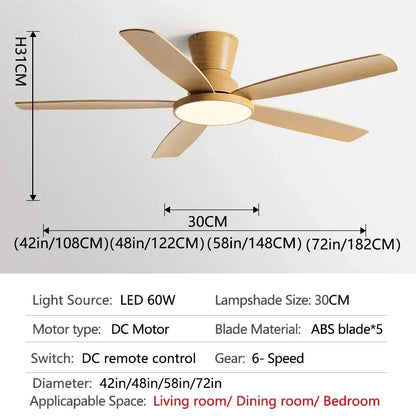 Black and dark wood ceiling fan light with five wooden blades and remote control for living room use