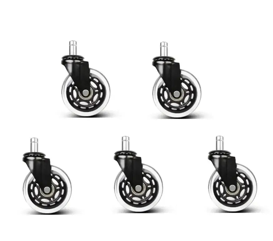 Black and silver 3 inch rotatable heavy duty office chair wheels with durable plastic wheel metal axle and swivel mechanism
