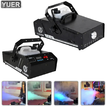 Black yuer yilin 3000w rgb led fog machine with remote control, white translucent fluid tank, and digital control panel