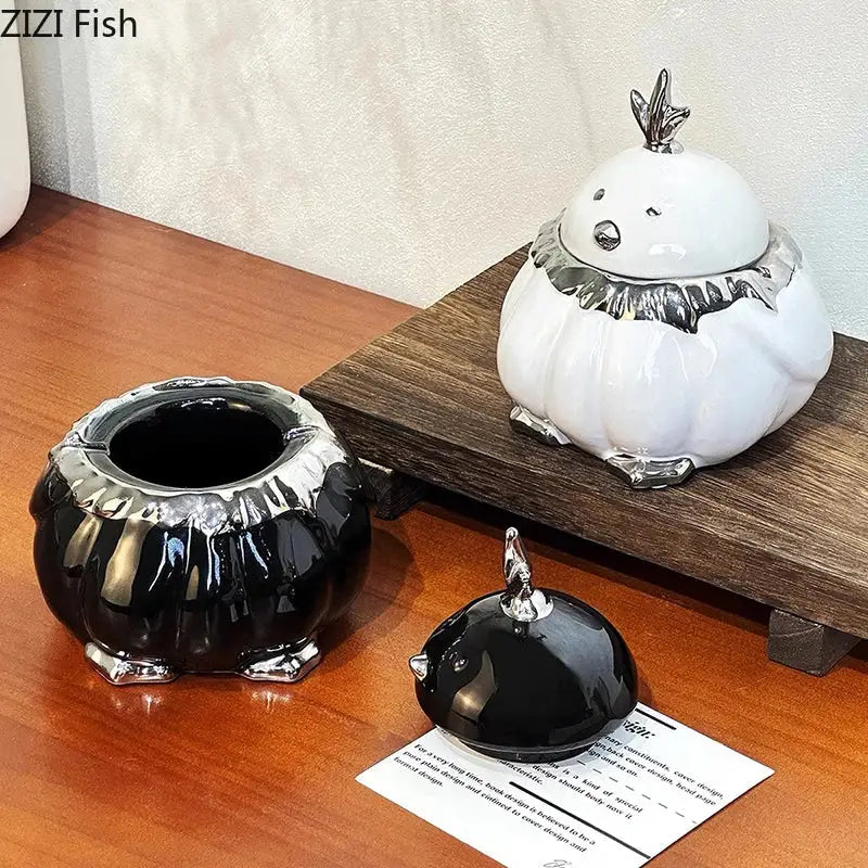 White ceramic garlic duck decorbites garlic duck ceramic pumpkin ashtray with silver accents for living room decor