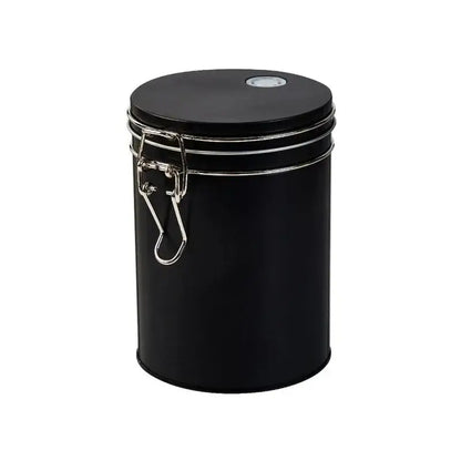 Black and silver hermetic food storage metal canister with clasp suitable for decorbites hermetic food storage pots