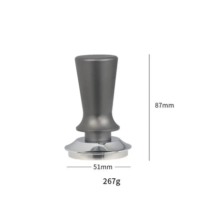 Black and stainless steel decorbites adjustable coffee tamper with matte cylindrical handle and polished chrome base