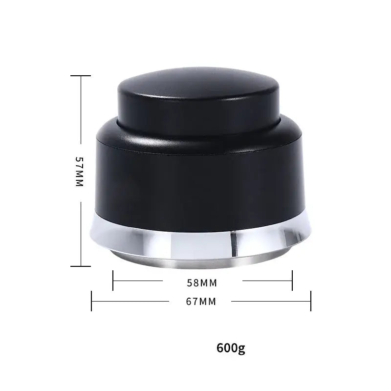 Black and chrome decorbites adjustable coffee tamper with a sleek cylindrical design in stainless steel material