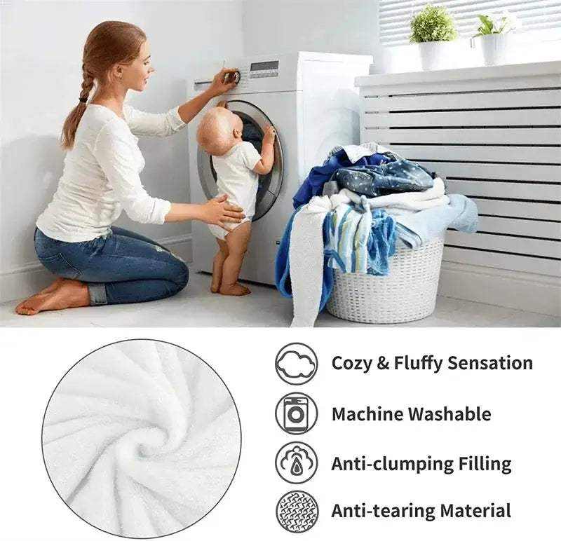 White plush cozy blanket with soft fluffy texture and machine-washable filling for decorbites cartoon print bedding