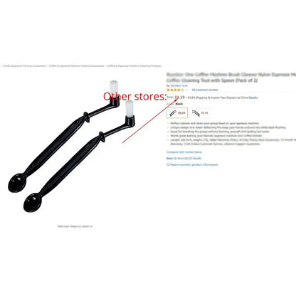 Black and white espresso machine coffee brush spoon with rounded black plastic end and small white handle by decorbites