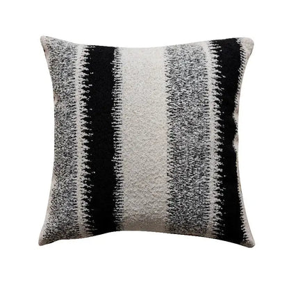 Black and white geometric chenille pillow cover with striped textured fuzzy fabric for living room decorbites decor