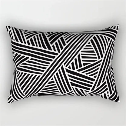 Rectangular pillow with bold black and white geometric wave line pattern for bedroom decor and pillowcase set