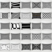 A collection of black and white geometric wave line rectangular pillowcases arranged in a grid for bedroom decor