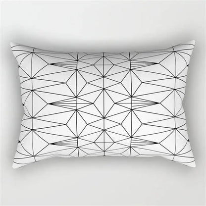 Rectangular black and white pillowcase set featuring a minimalist geometric wave line pattern for bedroom decor