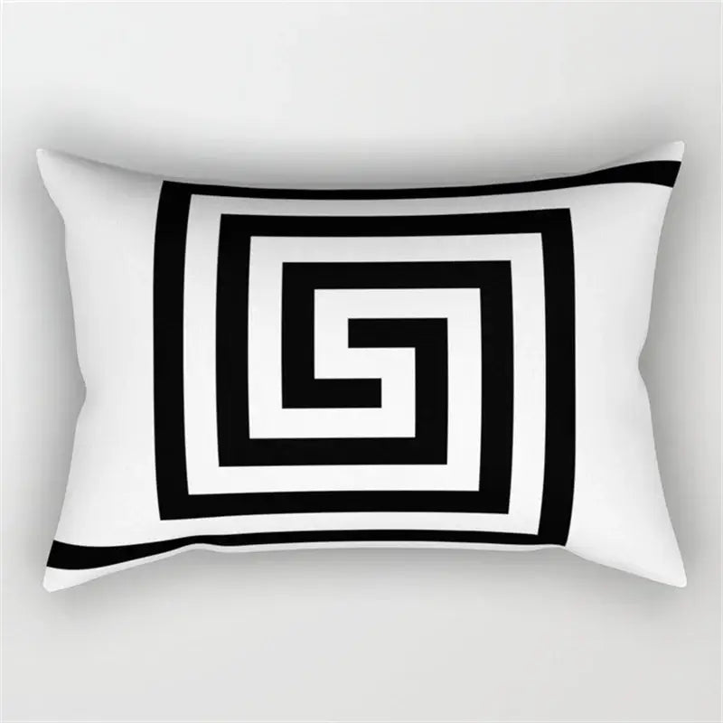 White rectangular pillow with bold black greek key pattern in geometric wave line pillowcase set for bedroom decor