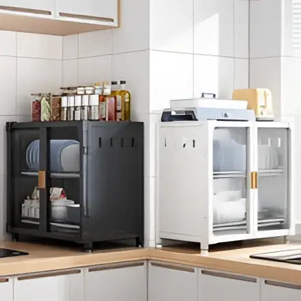 Black and white glass door kitchen cupboard storage rack with gold handles for decorbites kitchen cupboard storage