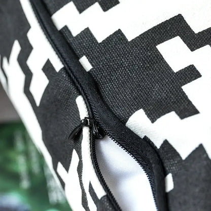 Black and white hounds tooth cushion cover with geometric pattern and black zipper closure for living room decorbites pillow