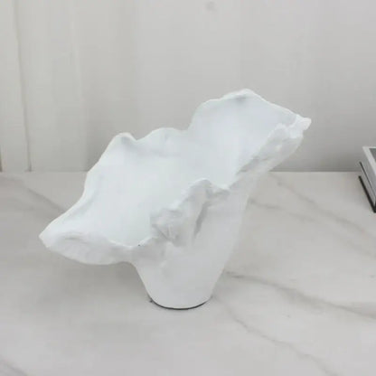 White ceramic irregular resin flower vase with organic flowing contours and textured surface for decorbites decor