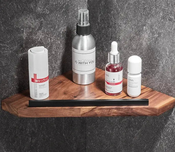 Silver spray bottle with black cap and white label in decorbites bathroom hardware black and wood bathroom hardware set