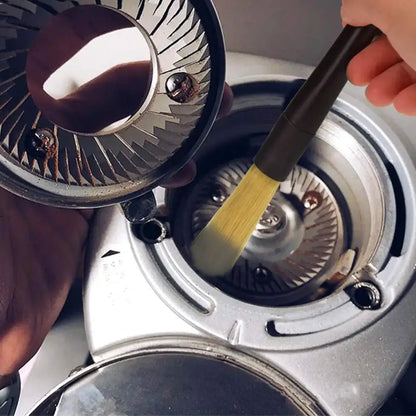 Black and yellow decorbites espresso machine cleaner brush with black handle cleaning metal grinder components