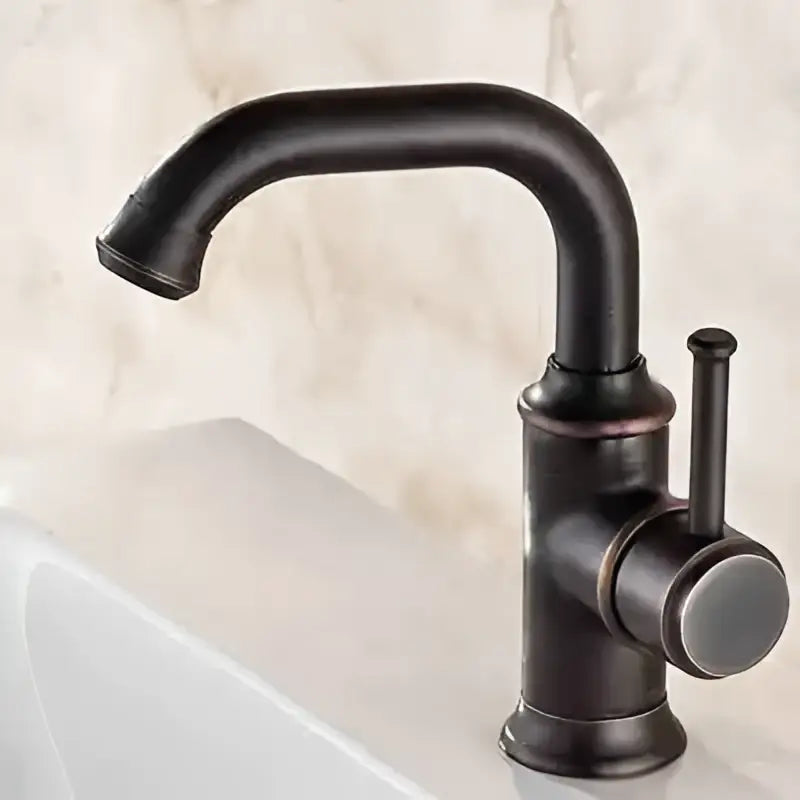 Black antique brass basin faucet with matte black finish curved spout and single lever handle by decorbites black antique
