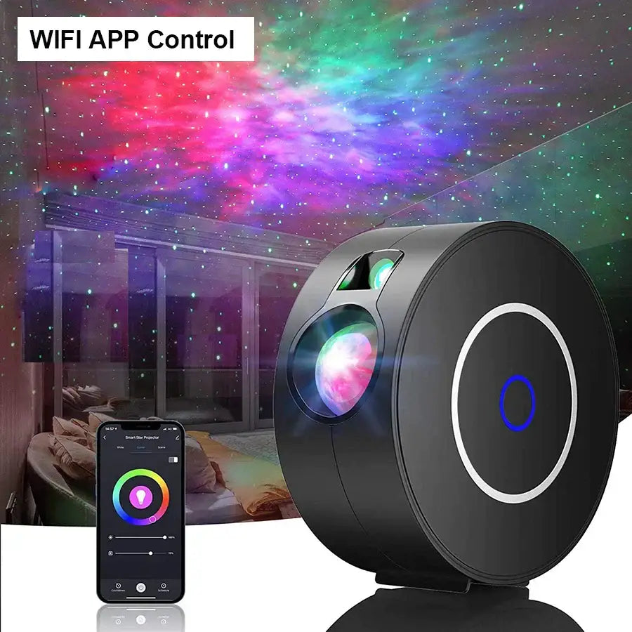 Black aurora galaxy projector night light with wifi app control projects colorful galaxy patterns for bedroom use