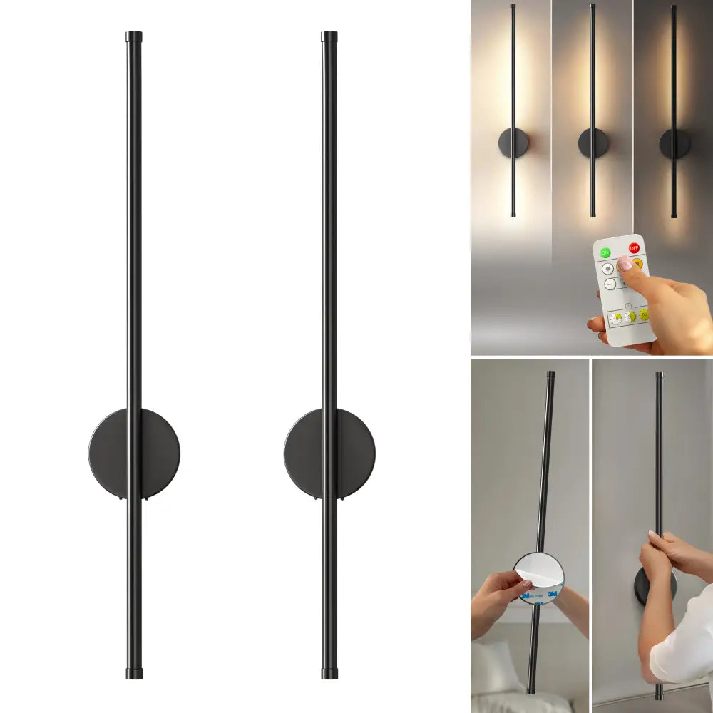Decorbites black battery operated wall sconces set of 2 modern wall sconce with remote for versatile lighting