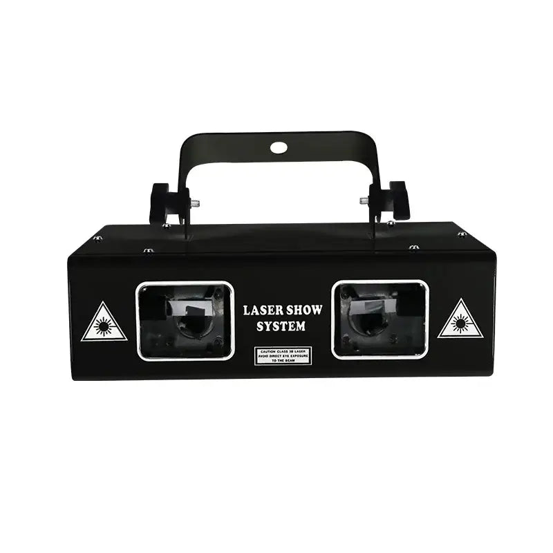 Black rectangular beam stroboscope laser with two projection units and handle for laser music light at parties