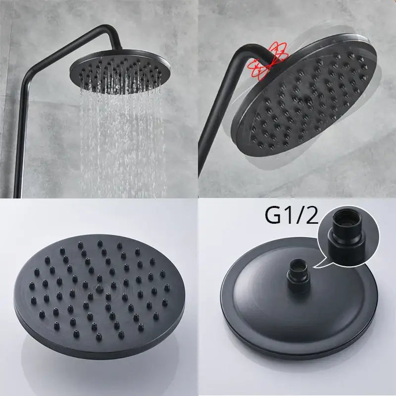 Black matte finished round showerhead with multiple nozzles and g1/2 threaded connection for decorbites black bronze shower set