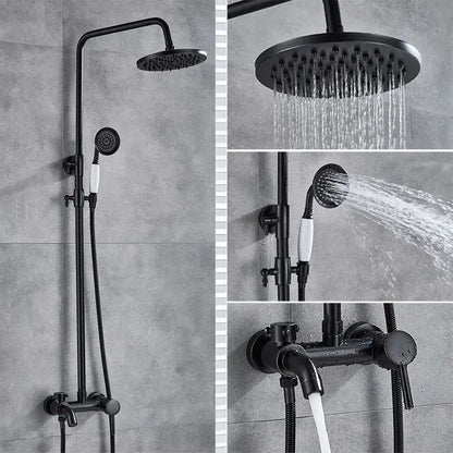 Black matte shower set with fixed overhead rainhead and handheld spray nozzle for black bronze bathroom decorbites design