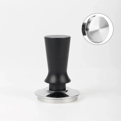 Black calibrated stainless steel espresso tamper set with matte black handle and polished base by decorbites espresso tamper