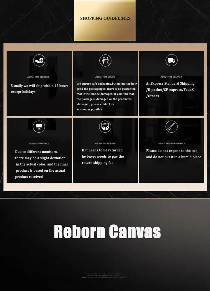 Reborn canvas shopping guidelines poster with gold and black design for DecorBites black cat starry night wall art