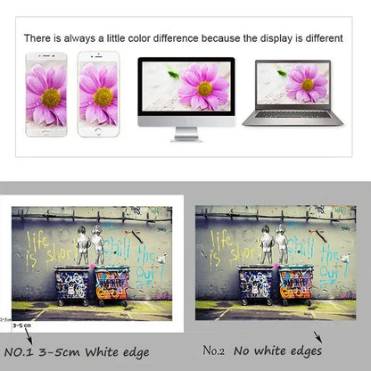 Decorbites™ black cat reading music poster featuring graffiti-style art with three figures and optional white edges for home decor