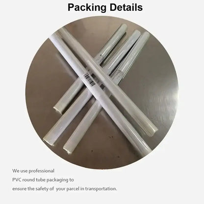 White pvc round tubes wrapped in clear plastic for protection with DecorBites™ black cat reading music poster packaging