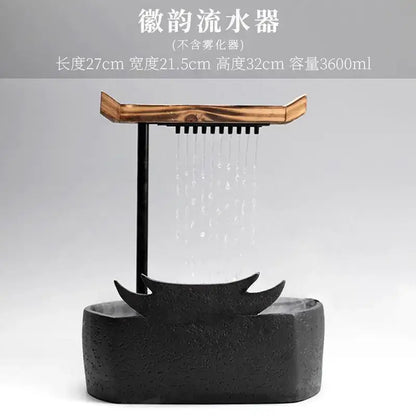 Black ceramic water fountain with wood roof and cascading water for living room decorbites ceramic water fountain