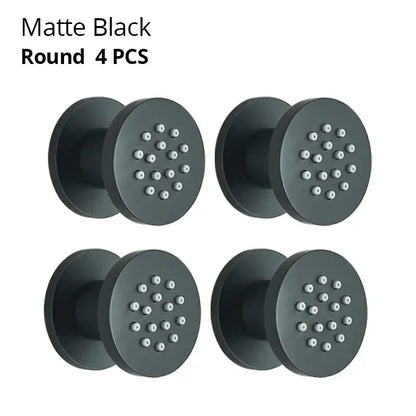 Matte black brass body round showerhead set of four featuring decorbites brass body for bathroom spa jets decor