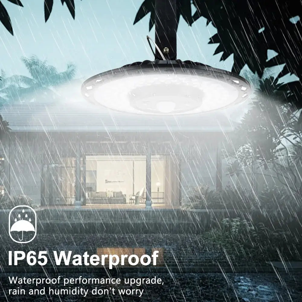 Black circular 180led solar shed light with bright white center and visible mounting hardware for outdoor use