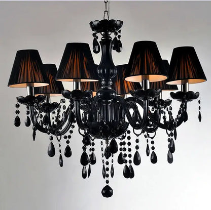 Black crystal chandelier lamps with multiple tiers of teardrop crystals and fabric shades for dining room decorbites black crystal