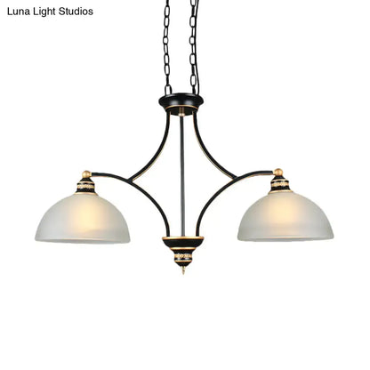 DecorBites™ traditional black dome two-light chandelier with white glass frosted shades for dining room or kitchen island