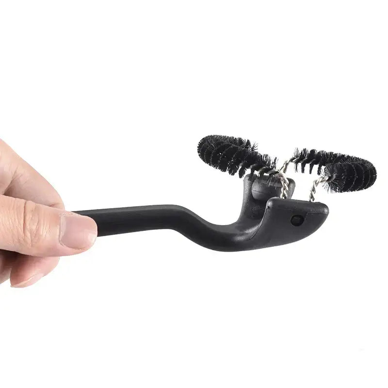 Black dual bristle cleaning brush with plastic handle and metal chain for decorbites espresso machine cleaning