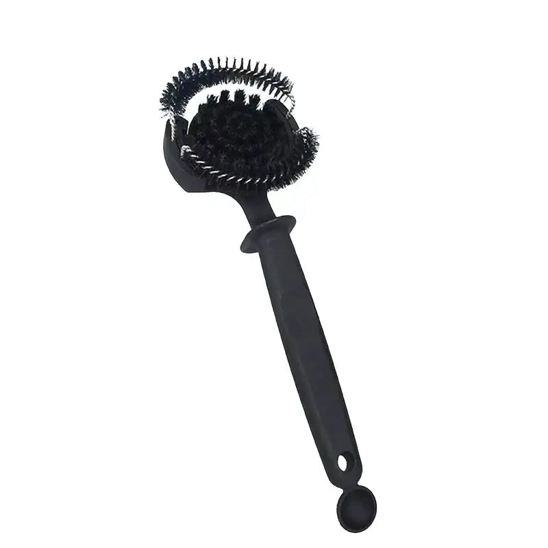 Black multi-bristle brewing head cleaner with ergonomic handle and rounded end cap for espresso machine head cleaner set