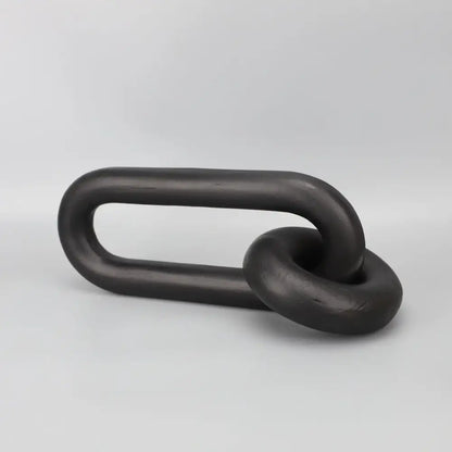 Black geometric resin ornament chain link sculpture with black matte finish for modern living room decorbites decor