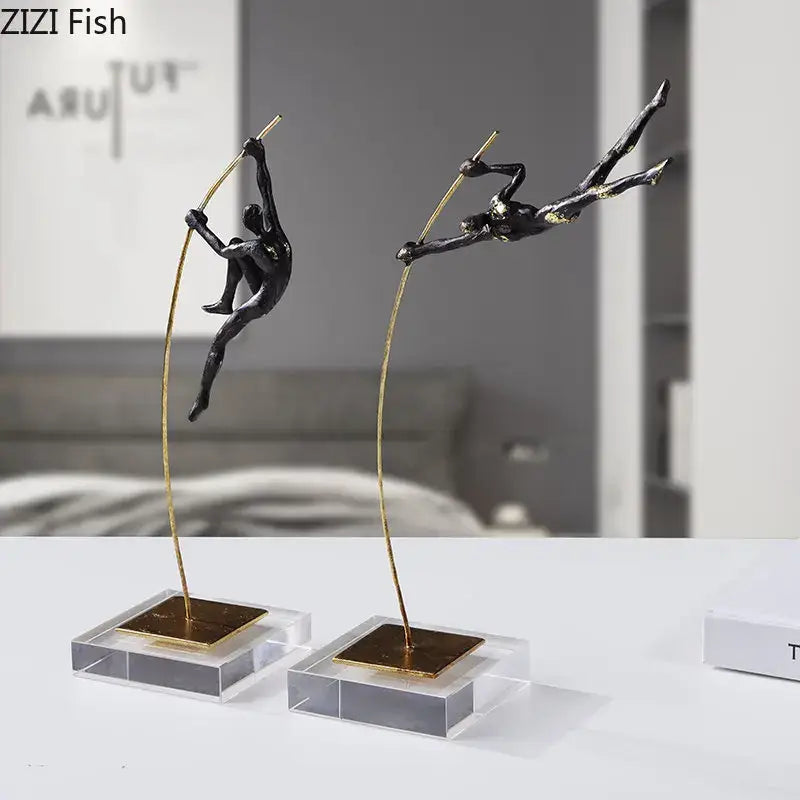 Black and gold gymnastic acrobat resin sculpture on clear acrylic bases for decorbites gymnastic acrobat living room decor