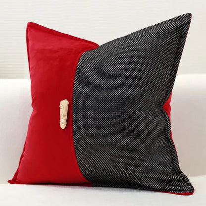 Black and gold leopard embroidery pillow covers with bold red and black two-tone cushion featuring textured weave and velvet