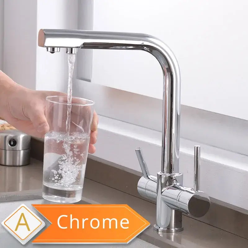 Black and golden pull out filter kitchen faucet with chrome finish and water filter for modern kitchens