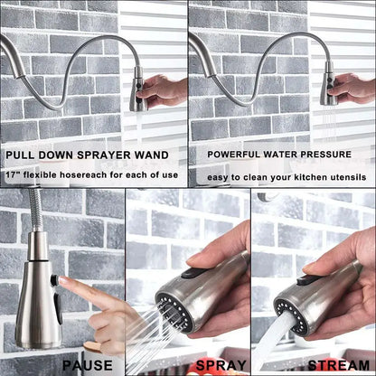 Black and golden stainless steel pull out filter kitchen faucet with water filter and flexible spray hose