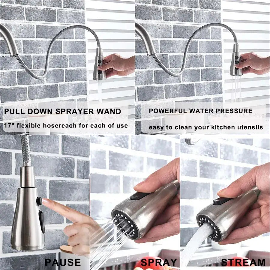 Black and golden stainless steel pull out filter kitchen faucet with water filter and flexible spray hose