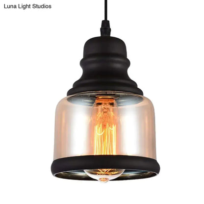 DecorBites™ black industrial cylinder pendant lighting with clear glass shade and exposed filament bulb for living room